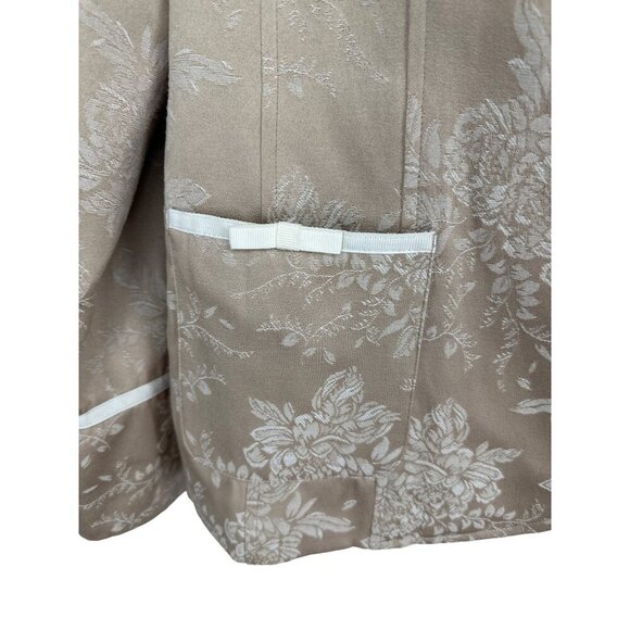 Susan Graver Style Blazer Womens Tan Cream Gold Floral Bows Size L - Picture 3 of 8